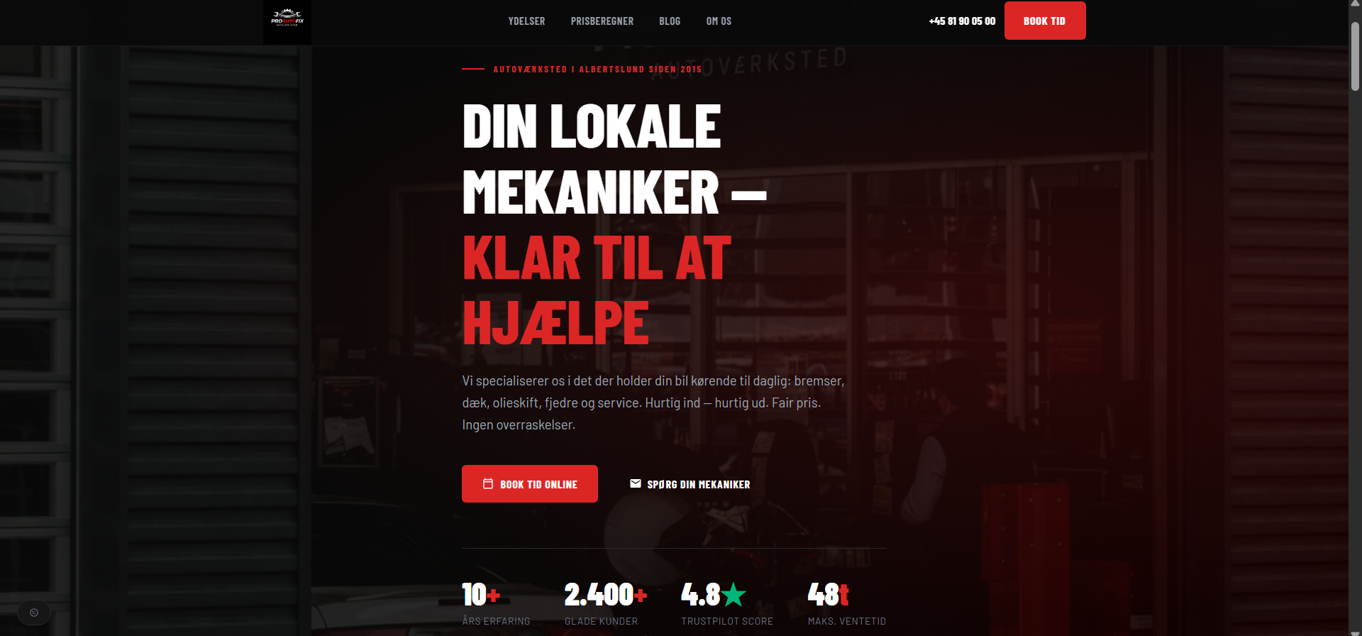 ProAutoFix hjemmeside — bygget af NordicWebFlow