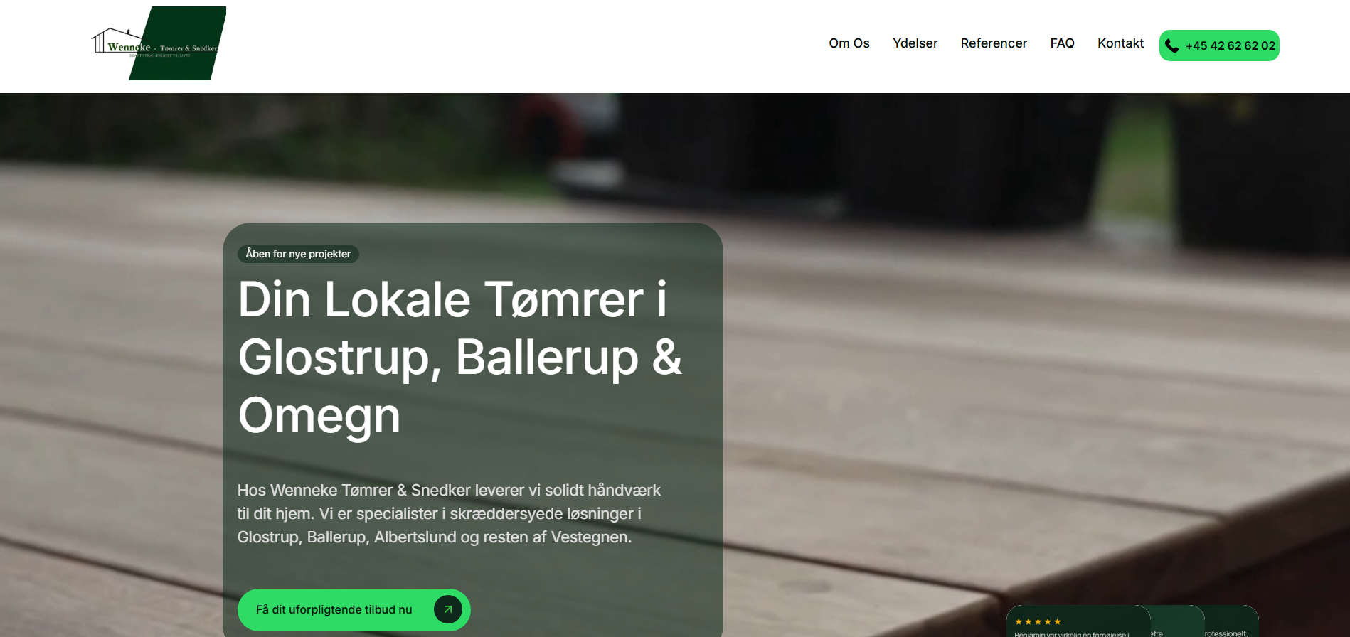 Wenneke Tømrer & Snedker hjemmeside — bygget af NordicWebFlow